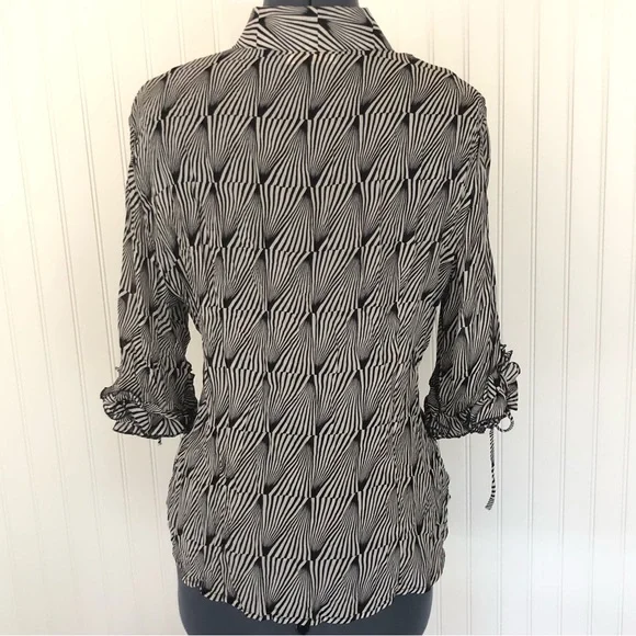 Vintage 90s 2000s Y2K Psychedelic Swirl Black and White Op Art Sexy Sheer Blouse - Picture 10 of 12
